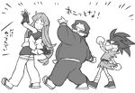  1girl bandages breasts closed_eyes confused dancing ebisumaru fishnet_armwear fishnets ganbare_goemon gauntlets greyscale japanese_clothes long_hair low-tied_long_hair mask mechanical_hands monochrome ninja open_mouth pose ribbon robot robot_ears sandals sasuke_(ganbare_goemon) smile sweatdrop tabi thick_eyebrows thigh-highs topknot translation_request user_symz7244 very_long_hair wide-eyed yae_(ganbare_goemon) zettai_ryouiki 