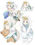  1girl alternate_costume animal_ears blue_hair blush_stickers bouquet child closed_eyes closed_mouth dress fake_animal_ears fire_emblem fire_emblem_heroes flower goma-chan gradient_hair hair_flower hair_ornament holding intelligent_systems knife long_sleeves menoko multicolored_hair nintendo open_mouth rabbit_ears sea_lion seal short_dress short_hair shounen_ashibe simple_background stuffed_animal stuffed_toy super_smash_bros. super_smash_bros_brawl super_smash_bros_ultimate teddy_bear tiara upper_body veil violet_eyes white_background white_hair white_legwear ylgr_(fire_emblem_heroes) young 