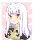  1girl closed_mouth epaulettes fire_emblem fire_emblem:_three_houses intelligent_systems long_hair lysithea_von_cordelia nintendo puni_(thw0lau0etfzzfh) red_eyes smile solo uniform upper_body white_hair 