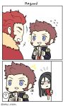  2boys bara beard bisexual_(male) brown_hair cape chibi dark-blossom facial_hair fate/grand_order fate_(series) iskandar/napoleon iskandar_(fate) lord_el-melloi_ii male_focus multiple_boys muscle napoleon_bonaparte_(fate/grand_order) pants redhead rider_(fate/zero) waver_velvet yaoi 