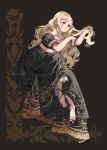  1girl absurdres ai-wa alternate_costume alternate_hairstyle black_dress blonde_hair closed_mouth dress elise_(fire_emblem_if) fire_emblem fire_emblem_if full_body high_heels highres long_dress long_hair solo 