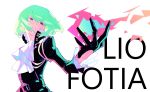  1boy absurdres black_gloves black_jacket character_name cravat earrings fire flame gloves half_gloves highres jacket jewelry lio_fotia male_focus outstretched_arms promare souitiroukirari violet_eyes white_background 