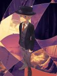  1boy absurdres blue_eyes formal full_body hat highres looking_at_viewer male_focus necktie nekochu_(masamura38b) norman_(yakusoku_no_neverland) solo standing suit white_hair yakusoku_no_neverland 