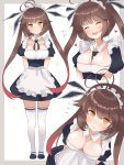 1girl alternate_costume antenna_hair bangs breasts brown_hair closed_eyes closed_mouth detached_collar eyebrows_visible_through_hair finesoda girls_frontline gradient_hair highres large_breasts long_hair looking_at_viewer m14_(girls_frontline) maid maid_dress maid_headdress multicolored_hair multiple_views open_mouth puffy_short_sleeves puffy_sleeves redhead short_sleeves thigh-highs twintails white_legwear 
