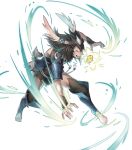  1boy animal_ears armor aura barefoot beard belt brown_hair bunny_tail chambray facial_hair facial_mark fire_emblem fire_emblem:_kakusei fire_emblem_heroes full_body fur_trim gem highres male_focus multicolored_hair official_art open_mouth p-nekor rabbit_ears red_eyes solo tail teeth transparent_background two-tone_hair white_hair 