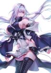  1girl azur_lane bangs bare_shoulders belt blush boots breasts coat colorado_(azur_lane) cross-laced_footwear detached_sleeves dress floating_hair hair_over_one_eye hairband highres large_breasts long_hair looking_away red_eyes sideboob sidelocks skirt sleeveless sleeveless_dress solo thigh-highs white_hair wide_sleeves wind wind_lift zoff_(daria) 