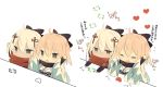  /\/\/\ 2girls :o afterimage ahoge arm_guards black_bow black_scarf blush bongo_cat bow brown_eyes chibi closed_eyes covered_mouth dark_skin directional_arrow fang fate/grand_order fate/stay_night fate_(series) hair_bow hair_ornament heart japanese_clothes kimono koha-ace light_brown_hair long_sleeves meme mimo_lm multiple_girls okita_souji_(alter)_(fate) okita_souji_(fate) okita_souji_(fate)_(all) open_clothes open_mouth red_scarf scarf tassel translated twitter type-moon white_background white_hair white_kimono wide_sleeves 