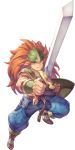  1boy armband belt blue_eyes blue_pants bracer brown_belt brown_hair duran_(seiken_densetsu_3) helmet holding holding_shield holding_sword holding_weapon long_hair male_focus pants seiken_densetsu seiken_densetsu_3 shield solo sword transparent_background weapon 