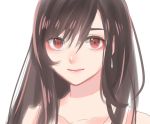  1girl bangs black_hair closed_mouth earrings final_fantasy final_fantasy_vii hair_between_eyes jewelry long_hair looking_at_viewer portrait red_eyes simple_background smile solo tifa_lockhart toufu_(toufu_53) upper_body white_background 