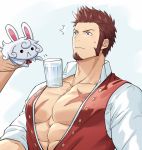  1boy 47_(479992103) abs bara beard brown_hair closed_mouth facial_hair fate/grand_order fate_(series) fou_(fate/grand_order) long_sleeves male_focus muscle napoleon_bonaparte_(fate/grand_order) pectorals scar simple_background solo water 