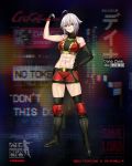  1girl abs ahoge bike_shorts black_footwear black_legwear boots breasts character_name clenched_hand cross-laced_footwear dana_zane fist_pump full_body girls_frontline gloves hand_on_hip highres knee_boots knee_pads lace-up_boots medium_breasts midriff mismatched_gloves navel official_art red_eyes short_hair silver_hair solo sports_bra standing thigh-highs thigh_boots thighs va-11_hall-a wrestling_outfit 