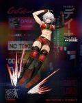  1girl abs ahoge alternate_costume asymmetrical_gloves boots crossover dana_zane drop_kick girls_frontline gloves knee_pads navel official_art shorts solo va-11_hall-a wrestling_outfit 