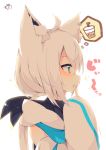  +_+ 1girl ahoge animal_ear_fluff animal_ears bangs black_ribbon blue_eyes blush bubble_tea commentary_request drooling eyebrows_visible_through_hair fox_ears hair_between_eyes hair_ribbon hand_up highres hololive hood hood_down long_hair long_sleeves mouth_drool muuran parted_lips profile ribbon shirakami_fubuki shirt signature simple_background sleeves_past_fingers sleeves_past_wrists solo sparkle virtual_youtuber white_background white_hair white_shirt wide_sleeves 