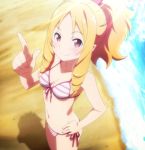  1girl beach bikini blonde_hair eromanga_sensei highres long_hair ocean pink_bikini screencap stitched swimsuit third-party_edit yamada_elf 