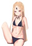  1girl abigail_williams_(fate/grand_order) bangs bare_shoulders bikini black_bikini blonde_hair breasts closed_mouth collarbone cropped_legs fate/grand_order fate_(series) forehead highres jilu keyhole long_hair looking_at_viewer navel parted_bangs red_eyes simple_background small_breasts smile solo swimsuit thighs white_background 