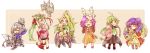  6+girls armor arms_up blonde_hair blue_scarf bracelet braid cape chiki circlet closed_eyes dragon_wings dress fa facial_mark fire_emblem fire_emblem:_fuuin_no_tsurugi fire_emblem:_kakusei fire_emblem:_mystery_of_the_emblem fire_emblem:_seima_no_kouseki fire_emblem_heroes fire_emblem_if forehead_mark gloves green_eyes green_hair highres holding jewelry kanna_(female)_(fire_emblem_if) kanna_(fire_emblem_if) long_hair mamkute mother_and_daughter multi-tied_hair multiple_girls myrrh nashiba_(rnsu25) nn_(fire_emblem) nowi_(fire_emblem) open_mouth pink_dress pointy_ears ponytail purple_hair scarf short_hair sitting smile tiara twintails violet_eyes wings 