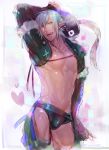  1boy arms_behind_head bare_chest blue_hair bulge elezen elf final_fantasy final_fantasy_xiv hat hat_removed haurchefant_de_fortemps headwear_removed heart holding holding_hat looking_at_viewer male_focus nagatekkou naughty_face pointy_ears revealing_clothes smile solo tongue tongue_out waco_(misonobu) 