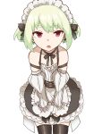  1boy absurdres alternate_costume apron bunngaku_mayuge earrings enmaided frills green_hair highres jewelry lio_fotia looking looking_at_viewer maid maid_apron maid_headdress male_focus open_mouth promare puffy_sleeves violet_eyes waist_apron 