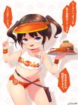  1girl born-to-die brown_hair character_request copyright_request food hamburger highres short_shorts shorts solo tank_top twintails visor_cap 