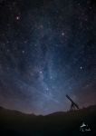  alu.m_(alpcmas) artist_name dark grass highres hill meteor_shower night night_sky no_humans original scenery signature sky star star_(sky) starry_sky telescope 