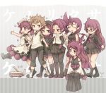  1boy 6+girls ^_^ ^o^ animal_ears black_legwear breasts brown_eyes brown_hair character_request closed_eyes facing_another fox_ears glasses japanese_clothes kemurikusa kneehighs kolshica large_breasts long_hair looking_at_another looking_to_the_side miko multiple_girls pantyhose purple_hair short_hair sitting 