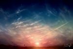  alu.m_(alpcmas) artist_name bird clouds condensation_trail fence hill lens_flare no_humans original scenery signature silhouette sky sunset 