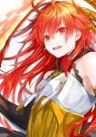  1boy ahoge bare_shoulders commentary_request eyebrows_visible_through_hair fate/grand_order fate_(series) gloves hair_between_eyes holding holding_sword holding_weapon long_hair looking_at_viewer male_focus messy_hair open_mouth otoko_no_ko rama_(fate/grand_order) red_eyes redhead simple_background smile solo sword waka_(shark_waka) weapon white_background 