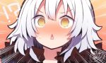  !? 1girl beni_shake blush commentary_request eyebrows_visible_through_hair face fate/grand_order fate_(series) fur_trim jeanne_d&#039;arc_(alter)_(fate) jeanne_d&#039;arc_(fate)_(all) open_mouth short_hair silver_hair sweatdrop yellow_eyes 