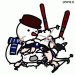 &gt;_&lt; 1girl animated_gif arknights laughing open_mouth seseren ski snow snowman