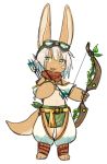  1other alternate_costume ambiguous_gender animal_ears arrow blush bow_(weapon) eyebrows_visible_through_hair full_body furry goggles goggles_on_head green_eyes holding holding_arrow holding_bow_(weapon) holding_weapon kawasemi27 looking_at_viewer made_in_abyss nanachi_(made_in_abyss) parted_lips smile tail weapon whiskers 
