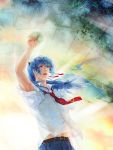  blue_hair highres janemere long_hair macross macross_frontier male necktie realistic saotome_alto space star stars 