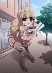  bag brown_eyes brown_hair cameo dark_skin hairband highres manga manga_(object) morujii nogizaka_haruka nogizaka_haruka_no_himitsu paper_bag scroll touhou vocaloid yukkuri_shiteitte_ne 