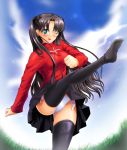  brown_hair cloud clouds fate/stay_night fate_(series) feet legs long_hair panties pantyshot side-tie_panties skindentation skirt sky thigh-highs thighhighs tohsaka_rin toosaka_rin underwear wink zettai_ryouiki zettai_ryouiki_bulge 