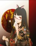  black_hair glasses inugami_mokekiyo japanese_clothes kimono long_hair original red_eyes 