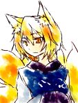  blonde_hair bust fox_ears fox_tail hands_in_sleeves multiple_tails myama no_hat no_headwear orange_eyes short_hair solo tail tails touhou yakumo_ran yellow_eyes 