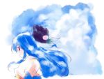  cloud clouds hat hat_removed headwear_removed hinanawi_tenshi myama red_eyes sky solo touhou 