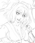  hair_bobbles hair_ornament japanese_clothes kimono lineart monochrome onozuka_komachi simosi sketch smile solo touhou twintails 