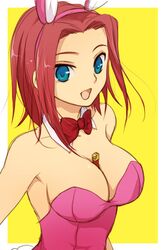  arch_(artist) blue_eyes bow breasts bunny_ears bunnysuit cleavage code_geass happy kallen_stadtfeld lighter pink_hair plum_(arch) rabbit_ears short_hair smile 