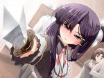  blush drunk game_cg hime-sama_ririshiku! himesama_ririshiku! izuki_agata misara momi_chinaki purple_eyes purple_hair school_uniform sword violet_eyes weapon 