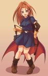  boots cape dragon_quest dragon_quest_vi dress e20 earrings elbow_gloves forehead gloves high_ponytail jewelry ponytail red_eyes red_hair redhead smile whip 
