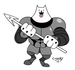 1boy 2016 2d animated animated_gif anthro armor art-of-gnomes artist_name breastplate digital_media dog dog_boy excited furry furry_male greater_dog grey_armor holding holding_polearm holding_spear holding_weapon looping_animation lowres male male_focus mammal polearm simple_background solo spear tongue tongue_out undertale utdr_(toby_fox) weapon white_background
