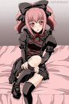 bed bow code_geass gothic gothic_lolita hair_bow kizaki_yuuri lolita_fashion pink_eyes pink_hair sitting thigh-highs thighhighs 