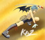  blue_hair boots gloves katana kaz male pangya red_eyes sword weapon wings 