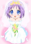  blush bouquet bouquets bridal_veil bride dress feathers flower gloves hiiragi_tsukasa lucky_star purple_hair short_hair tears veil wedding_dress yuu2 