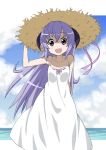  dress hanyuu hat higurashi_no_naku_koro_ni horns long_hair mana_(gakuburu) purple_hair spring_dress violet_eyes white_dress 