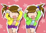  caramelldansen chibi futami_ami futami_mami hair_bobbles hair_ornament idolmaster siblings star stars twins 