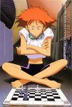  barefoot bike_shorts chess cowboy_bebop crossed_legs edward_wong_hau_pepelu_tivrusky_iv feet goggles indian_style legs_crossed midriff red_hair redhead reverse_trap short_hair sitting tank_top toes tomboy 