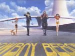  breasts cowboy_bebop dog edward_wong_hau_pepelu_tivrusky_iv ein_(cowboy_bebop) facial_hair faye_valentine goggles jet_black midriff scenery sky spike_spiegel thigh-highs thighhighs wallpaper 