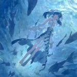  barefoot blue blue_eyes brown_hair dress fish jewelry konno_takashi konno_takashi_(frontier_pub) necklace original smile traditional_media underwater water 