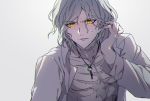  1boy alternate_costume edmond_dantes_(fate/grand_order) fate/grand_order fate_(series) open_mouth rondo_(poccal) short_hair smile solo sweat upper_body wavy_hair white_hair yellow_eyes 